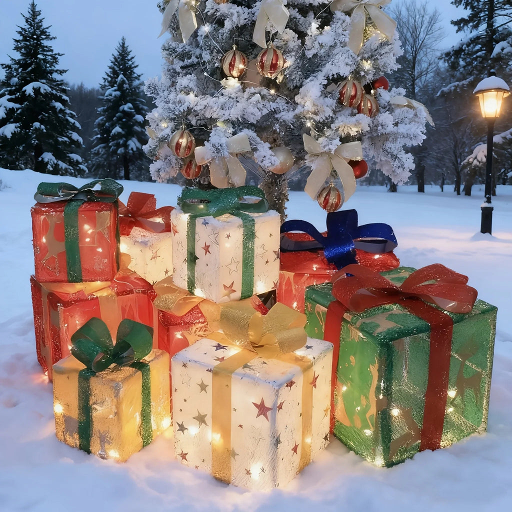 Three sizes of Christmas gift box decorative lights, large stage scene decoration, bow tie, 60 LED bead luminous gift box, suitable for weddings, courtyards, homes, holiday decoration, Halloween and Christmas decoration, holi House Of Avana