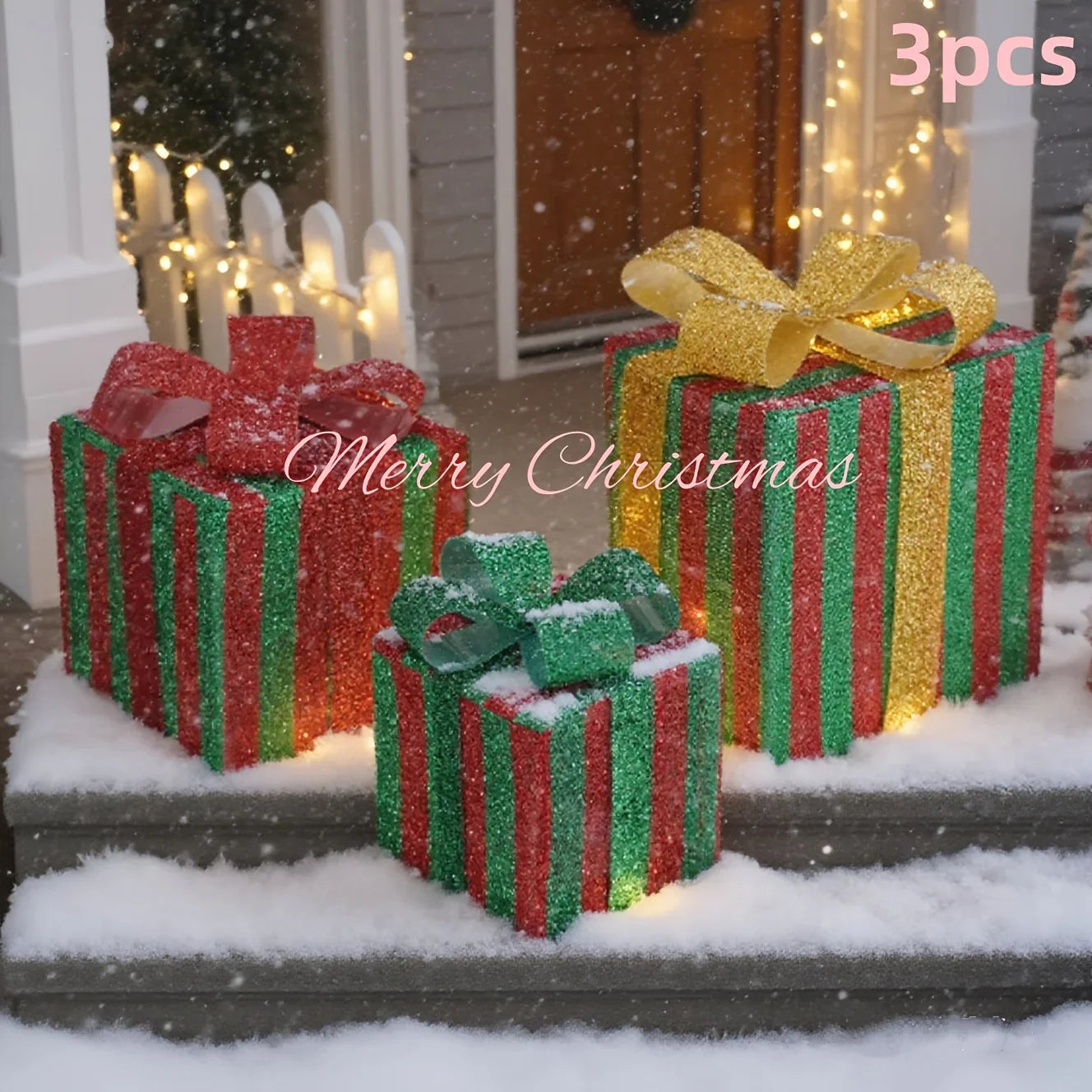 Three sizes of Christmas gift box decorative lights, large stage scene decoration, bow tie, 60 LED bead luminous gift box, suitable for weddings, courtyards, homes, holiday decoration, Halloween and Christmas decoration, holi House Of Avana