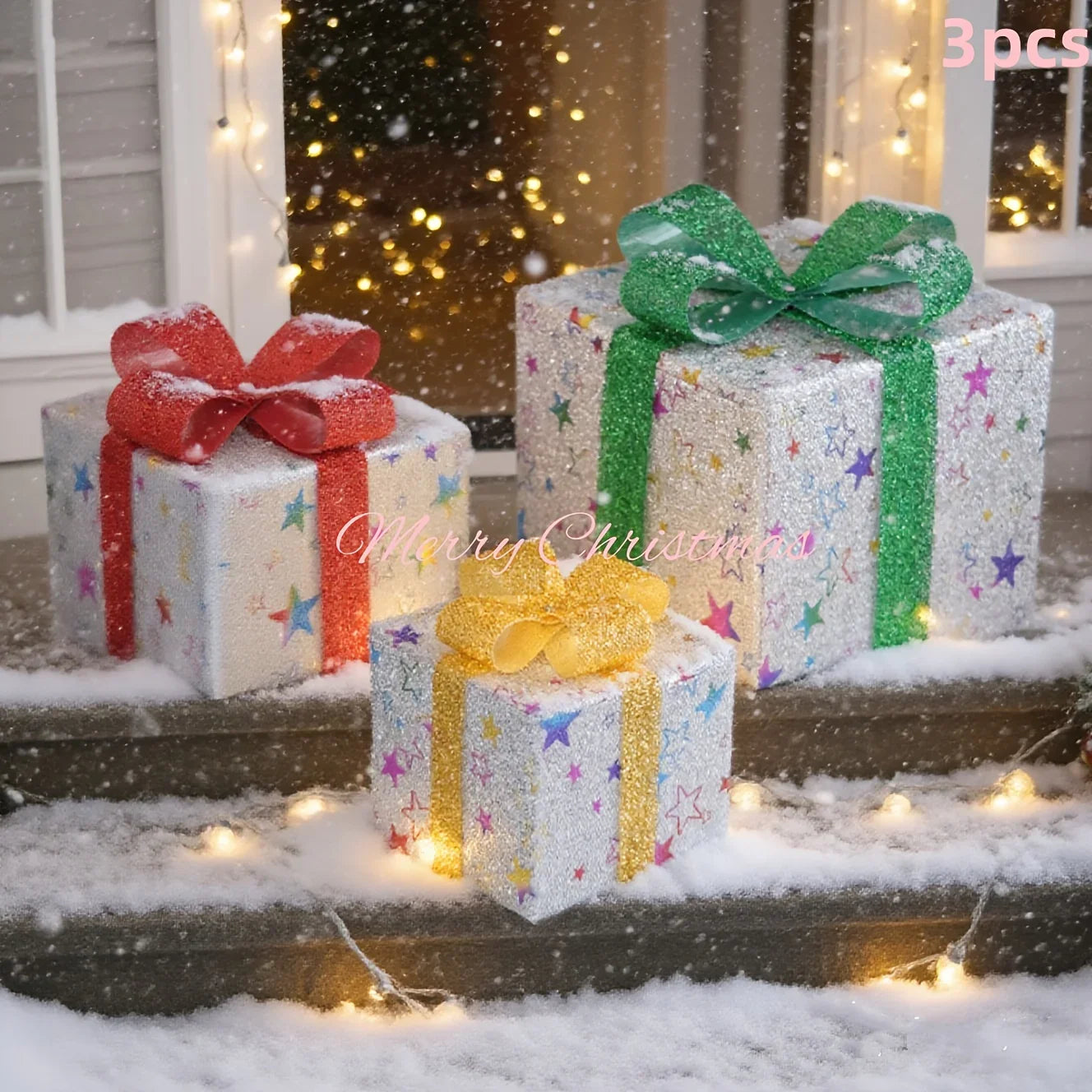 Three sizes of Christmas gift box decorative lights, large stage scene decoration, bow tie, 60 LED bead luminous gift box, suitable for weddings, courtyards, homes, holiday decoration, Halloween and Christmas decoration, holi House Of Avana