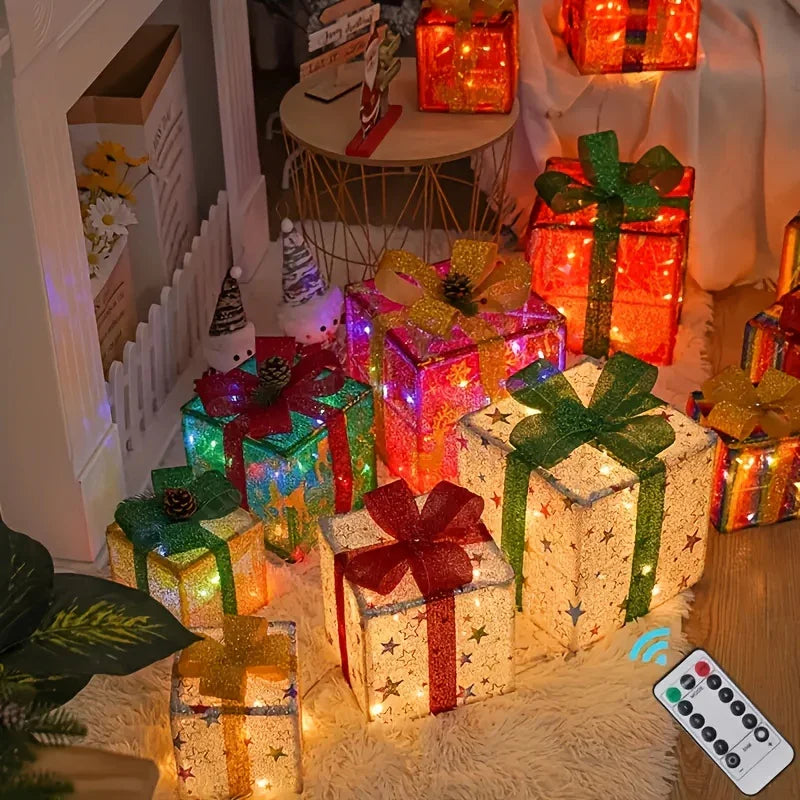 Three sizes of Christmas gift box decorative lights, large stage scene decoration, bow tie, 60 LED bead luminous gift box, suitable for weddings, courtyards, homes, holiday decoration, Halloween and Christmas decoration, holi House Of Avana