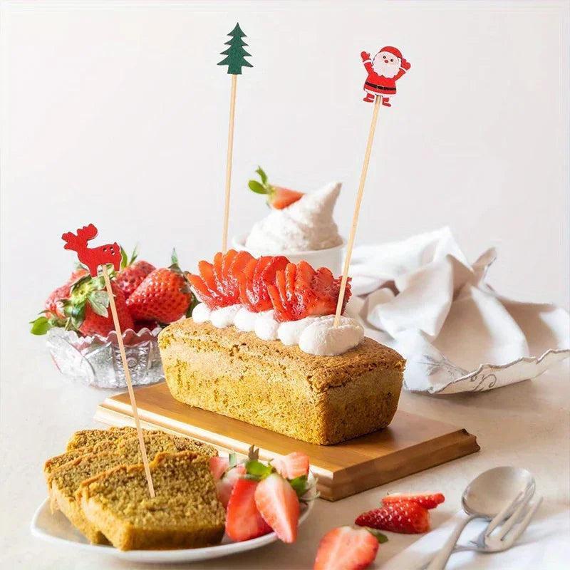 [Christmas Party Supplies] 30pcs Festive Christmas Roostertail Picks Set - Holiday Party Supplies with Snowflakes, Snowmen, Reindeer & Designs, Seasonal Table Decor, Hand Wash Only House Of Avana