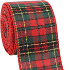 [Christmas Plaid Ribbon] 1 Roll/2 Rolls Red and Green Plaid Christmas Ribbon | 5 Yards, 2.5 inch Wired for Christmas Tree, Bow Making, Wreath Making, Holiday Decorations House Of Avana