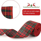 [Christmas Plaid Ribbon] 1 Roll/2 Rolls Red and Green Plaid Christmas Ribbon | 5 Yards, 2.5 inch Wired for Christmas Tree, Bow Making, Wreath Making, Holiday Decorations House Of Avana
