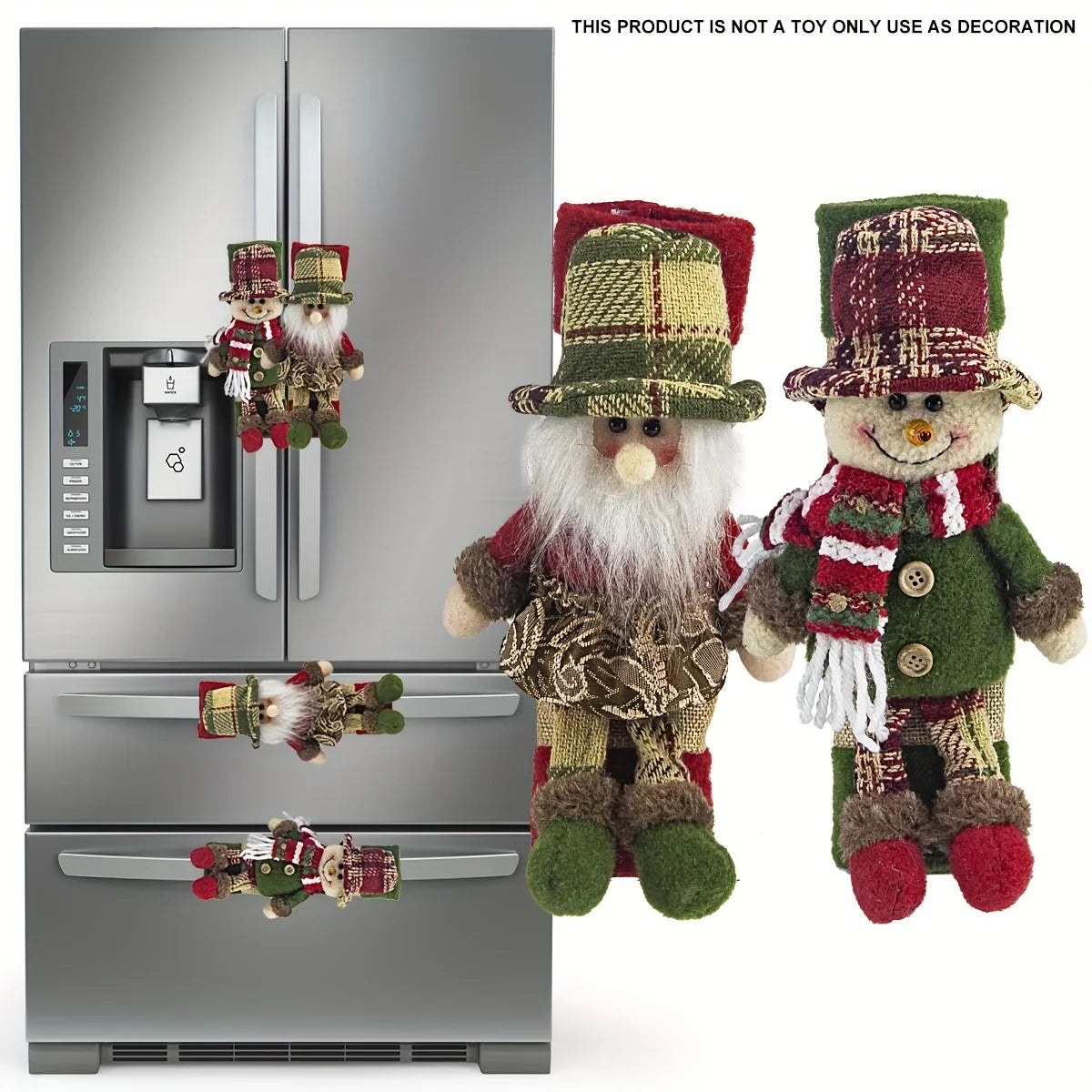 2-Pack Christmas Refrigerator Door Handle Covers, Vintage Plaid Fabric Santa & Snowman Kitchen Appliance Handle Covers, Polyester Non-Electric Festive Decor for Fridge, Microwave, Dishwasher - Universal Holiday Anniversary Pa House Of Avana