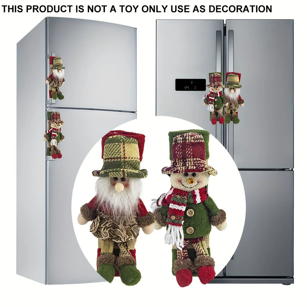 2-Pack Christmas Refrigerator Door Handle Covers, Vintage Plaid Fabric Santa & Snowman Kitchen Appliance Handle Covers, Polyester Non-Electric Festive Decor for Fridge, Microwave, Dishwasher - Universal Holiday Anniversary Pa House Of Avana