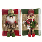 2-Pack Christmas Refrigerator Door Handle Covers, Vintage Plaid Fabric Santa & Snowman Kitchen Appliance Handle Covers, Polyester Non-Electric Festive Decor for Fridge, Microwave, Dishwasher - Universal Holiday Anniversary Pa House Of Avana