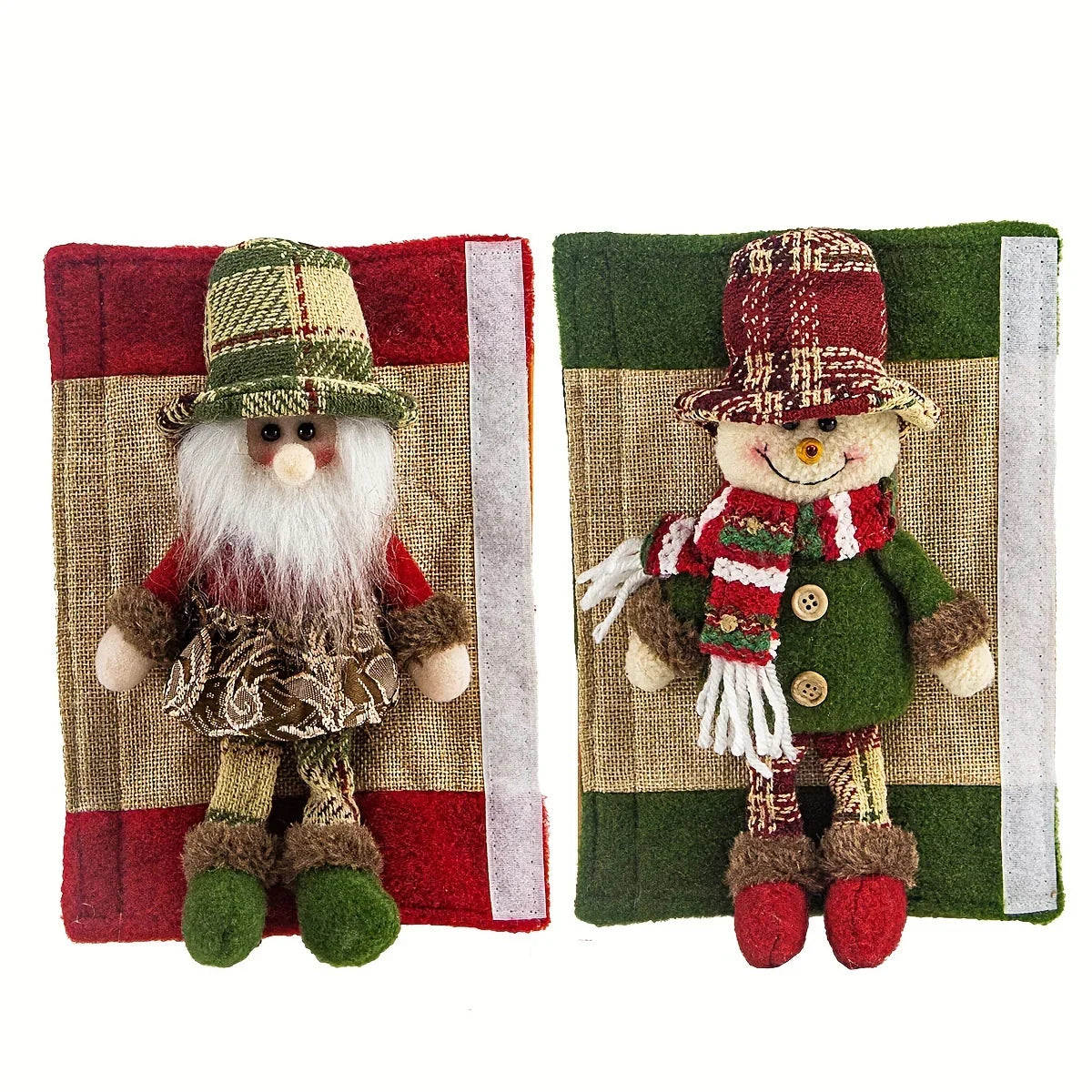 2-Pack Christmas Refrigerator Door Handle Covers, Vintage Plaid Fabric Santa & Snowman Kitchen Appliance Handle Covers, Polyester Non-Electric Festive Decor for Fridge, Microwave, Dishwasher - Universal Holiday Anniversary Pa House Of Avana