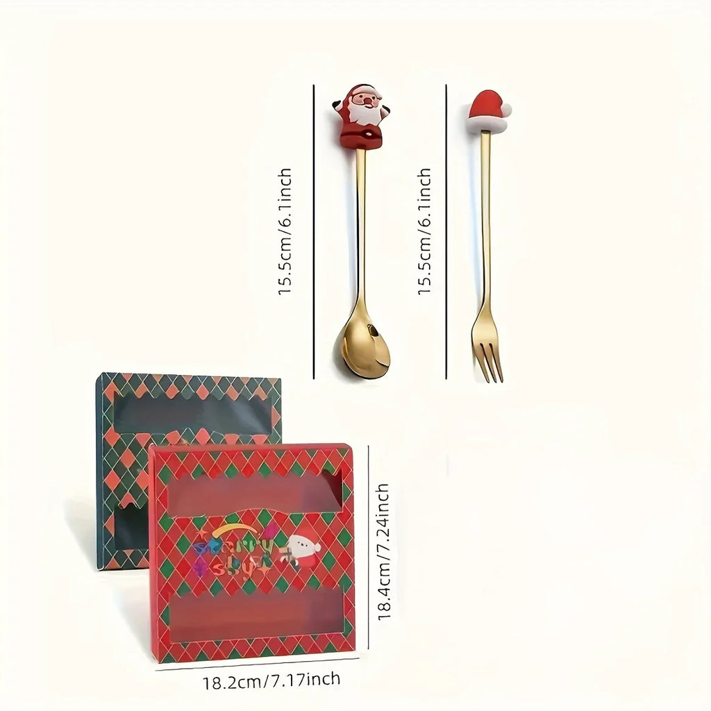 4/6pcs Christmas Creative Stainless Steel Spoon, Coffee Stirring Spoon, Dessert Fruit Fork, Doll Spoon and Fork Tableware House Of Avana