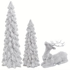 3pcs Christmas Tree & Reindeer Statue Christmas Decoration Set - 2 Sparkling Christmas Tree Statues And 1 Deer Vintage Christmas Decoration Set, Resin Ornaments Tabletop Shelf Office Indoor Display Stand, Resin Figurine, Tabl House Of Avana