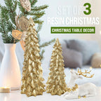 3pcs Christmas Tree & Reindeer Statue Christmas Decoration Set - 2 Sparkling Christmas Tree Statues And 1 Deer Vintage Christmas Decoration Set, Resin Ornaments Tabletop Shelf Office Indoor Display Stand, Resin Figurine, Tabl House Of Avana