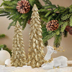3pcs Christmas Tree & Reindeer Statue Christmas Decoration Set - 2 Sparkling Christmas Tree Statues And 1 Deer Vintage Christmas Decoration Set, Resin Ornaments Tabletop Shelf Office Indoor Display Stand, Resin Figurine, Tabl House Of Avana