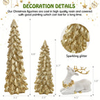 3pcs Christmas Tree & Reindeer Statue Christmas Decoration Set - 2 Sparkling Christmas Tree Statues And 1 Deer Vintage Christmas Decoration Set, Resin Ornaments Tabletop Shelf Office Indoor Display Stand, Resin Figurine, Tabl House Of Avana