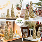 3pcs Christmas Tree & Reindeer Statue Christmas Decoration Set - 2 Sparkling Christmas Tree Statues And 1 Deer Vintage Christmas Decoration Set, Resin Ornaments Tabletop Shelf Office Indoor Display Stand, Resin Figurine, Tabl House Of Avana