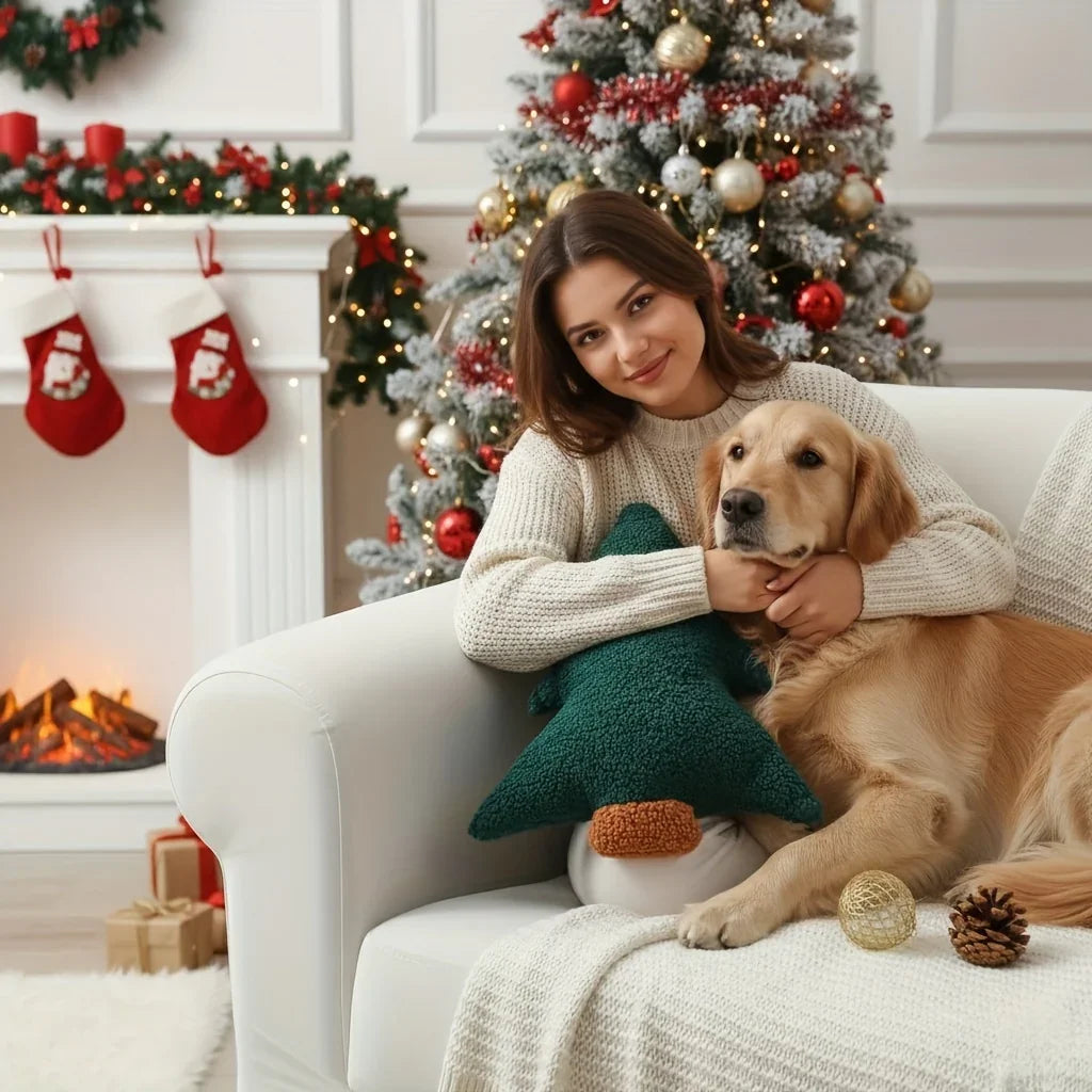 Christmas Tree Plush Dog Toy - Soft Chew Pillow for Puppies & Adult Dogs, Durable Washable Holiday Gift with Festive Red & Green Design House Of Avana