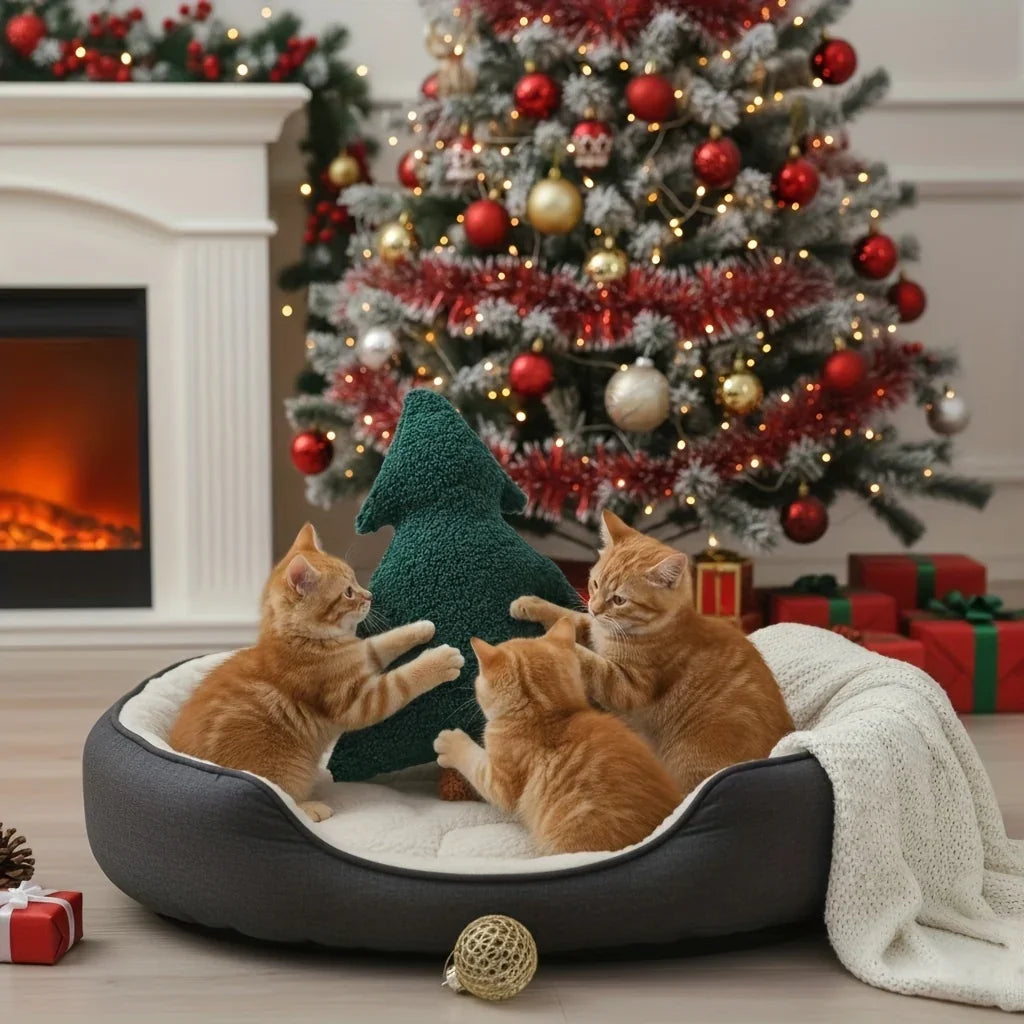 Christmas Tree Plush Dog Toy - Soft Chew Pillow for Puppies & Adult Dogs, Durable Washable Holiday Gift with Festive Red & Green Design House Of Avana