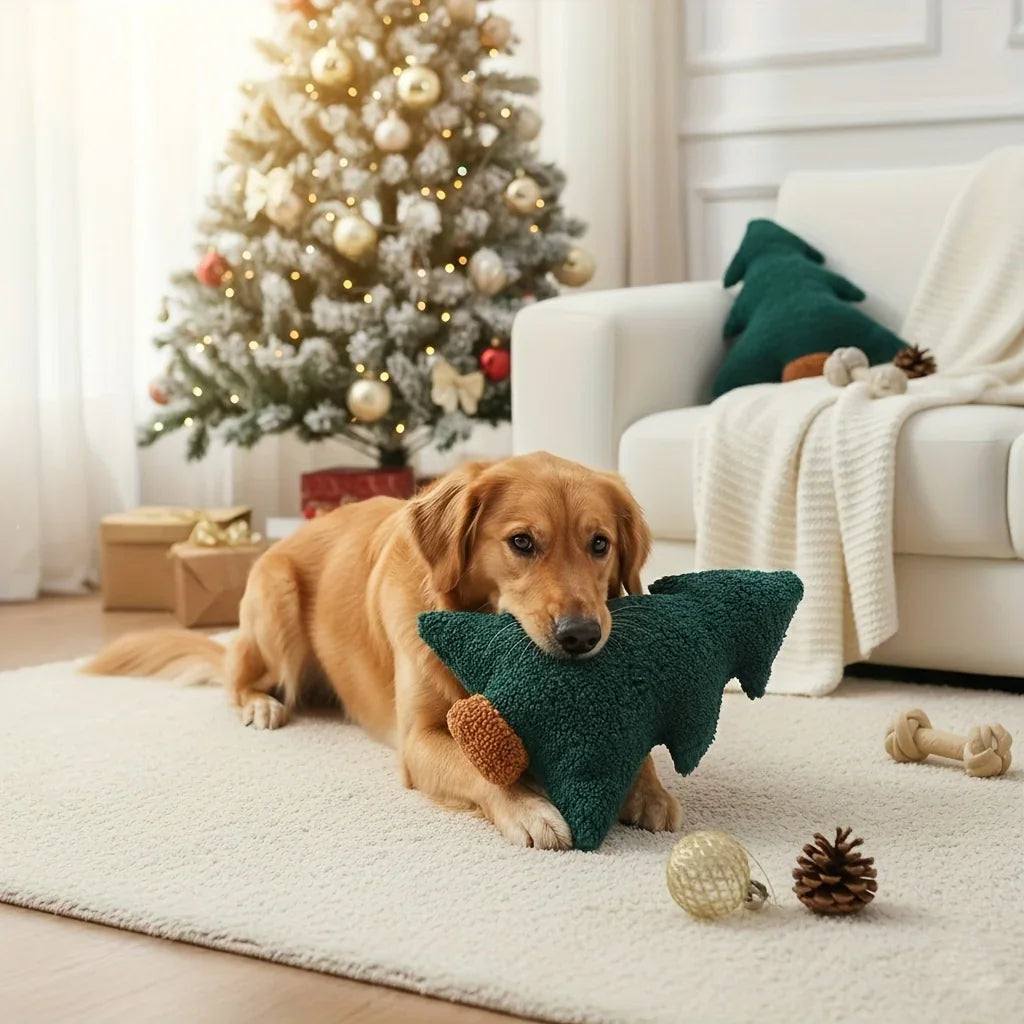 Christmas Tree Plush Dog Toy - Soft Chew Pillow for Puppies & Adult Dogs, Durable Washable Holiday Gift with Festive Red & Green Design House Of Avana