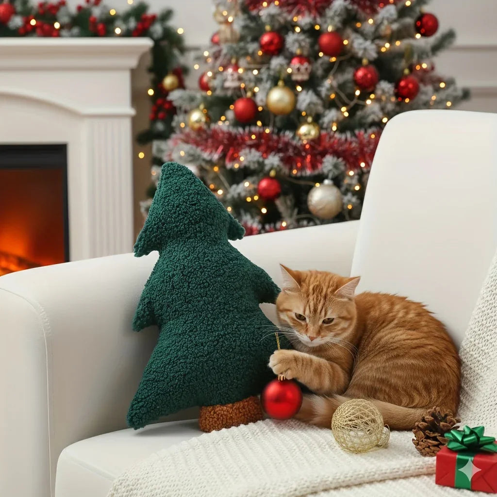 Christmas Tree Plush Dog Toy - Soft Chew Pillow for Puppies & Adult Dogs, Durable Washable Holiday Gift with Festive Red & Green Design House Of Avana