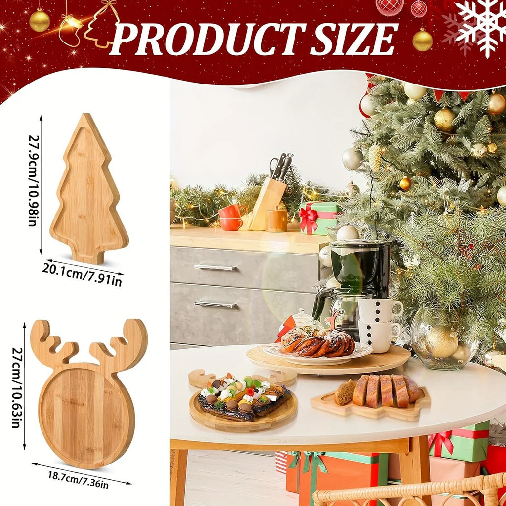 1 Set Christmas Plates, 2pcs Christmas Charcuterie Boards, Christmas Tree and Reindeer Shaped Trays, Party Plates, Wooden Snack Platters, Cute Gift, Christmas Tree Platter for Christmas Parties, Christmas, Party Gatherings House Of Avana