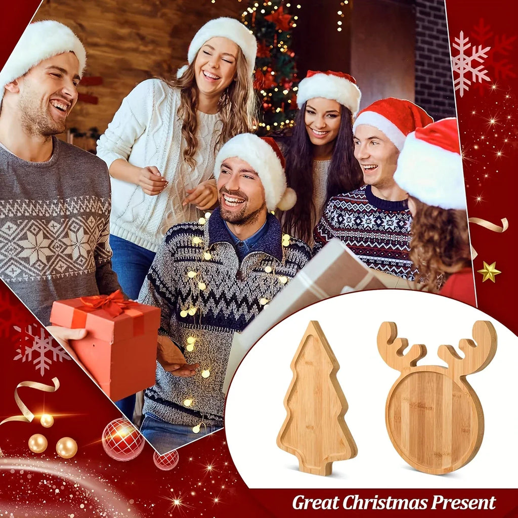 1 Set Christmas Plates, 2pcs Christmas Charcuterie Boards, Christmas Tree and Reindeer Shaped Trays, Party Plates, Wooden Snack Platters, Cute Gift, Christmas Tree Platter for Christmas Parties, Christmas, Party Gatherings House Of Avana
