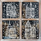 4 Sheets Christmas Window Stickers - Snowhouse & Snowflake Designs, Reusable Plastic Holiday Decorations for Glass Surfaces, Semi-Matte Finish, Perfect for Festive Party Decor, Christmas Decorations, Christmas Window Cling, C House Of Avana
