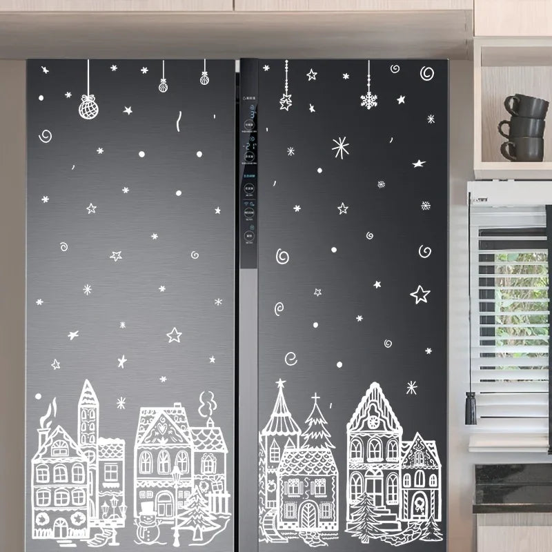 4 Sheets Christmas Window Stickers - Snowhouse & Snowflake Designs, Reusable Plastic Holiday Decorations for Glass Surfaces, Semi-Matte Finish, Perfect for Festive Party Decor, Christmas Decorations, Christmas Window Cling, C House Of Avana