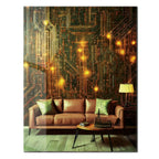 Circuit Board Living Room Glass Wall Art – Futuristic Tech-Inspired Home Scene-KAFCD010 Peony Atelier