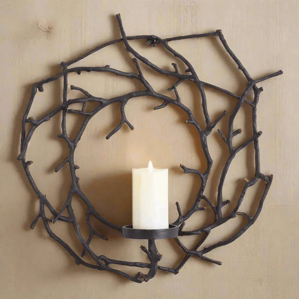 Circular Black Branch Wall Candle Holder Vintage Shopper