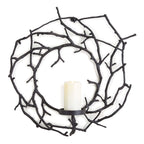 Black branch wall candle holder, circular metal frame - House of Avana
