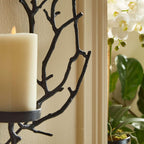 Black branch wall candle holder, circular metal frame - House of Avana