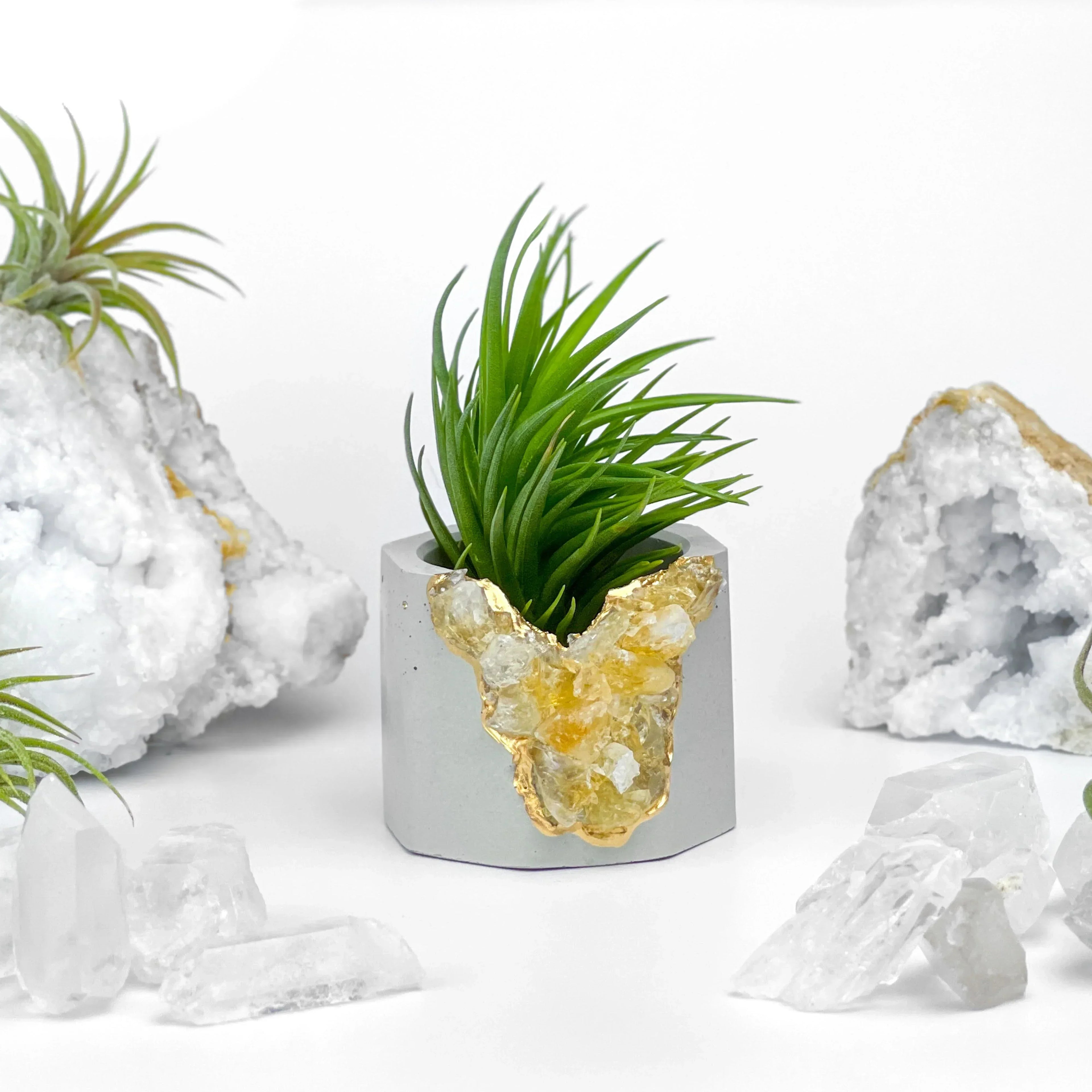 Citrine Geode Planter, Natural Stone Container with Raw Crystal Formation, back view - House Of Avana