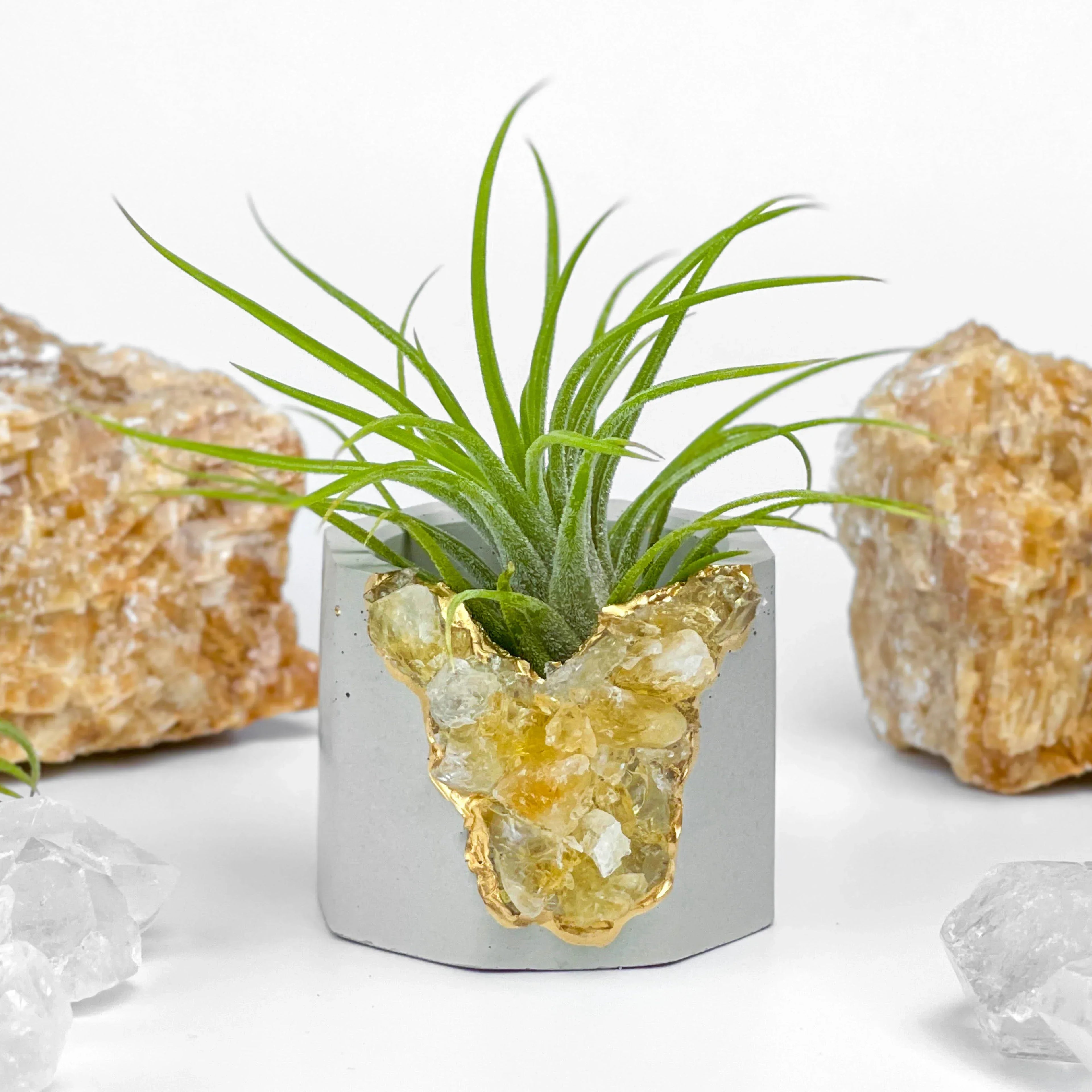 Citrine Geode Planter, Natural Stone Container with Raw Crystal Formation, angled view - House Of Avana