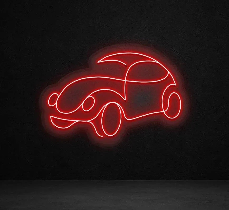 Classic Car Neon Sign: Red LED Wall Decor with Dimmer Peony Atelier