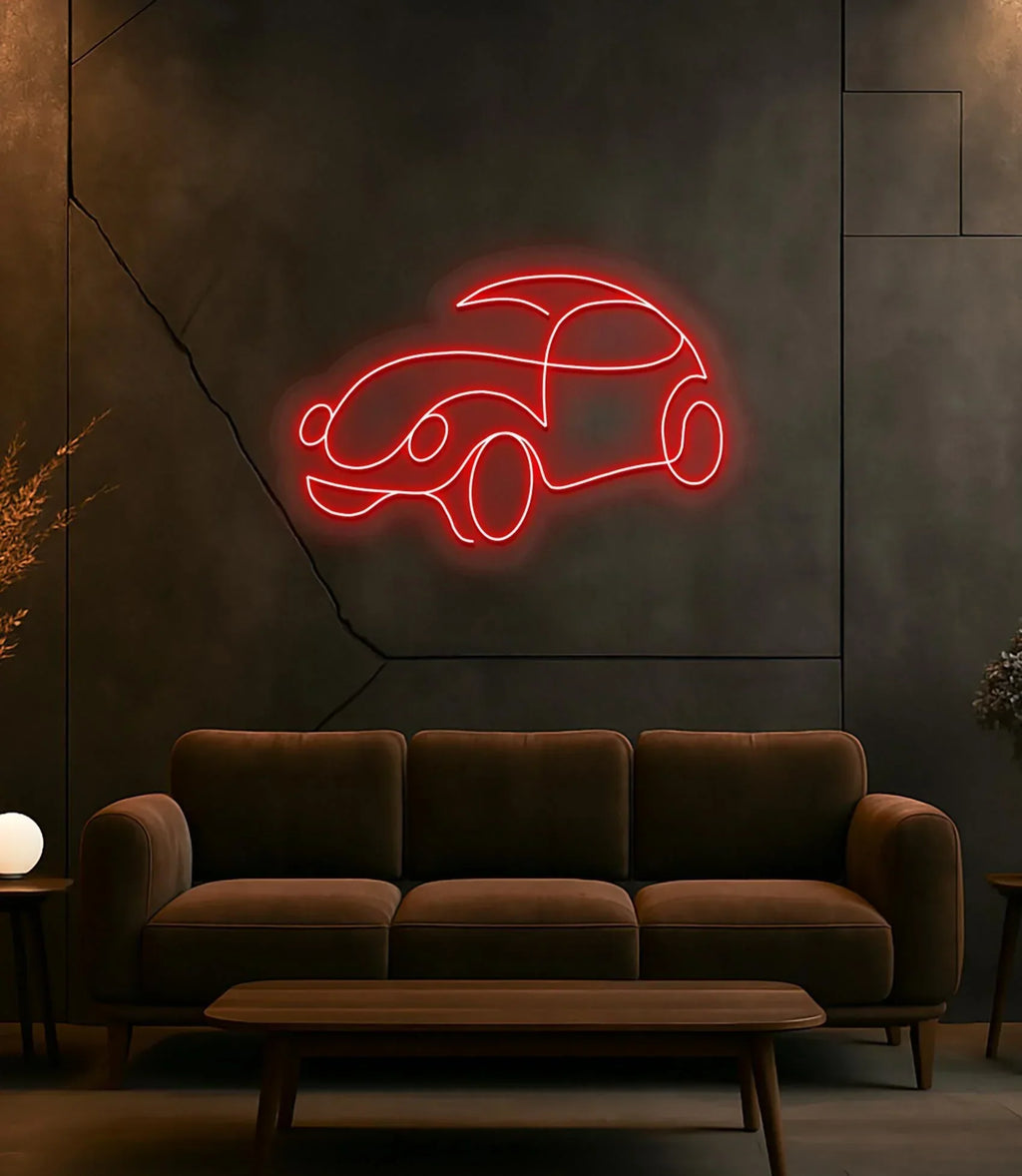 Classic Car Neon Sign: Red LED Wall Decor with Dimmer Peony Atelier