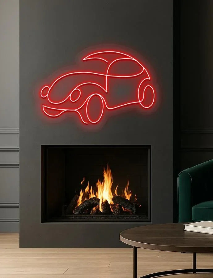 Classic Car Neon Sign: Red LED Wall Decor with Dimmer Peony Atelier