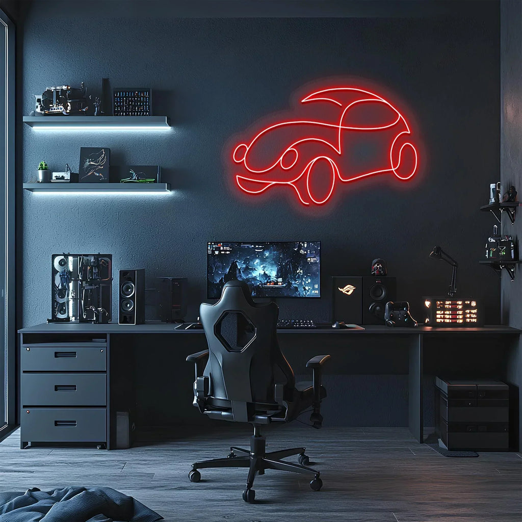 Classic Car Neon Sign: Red LED Wall Decor with Dimmer Peony Atelier