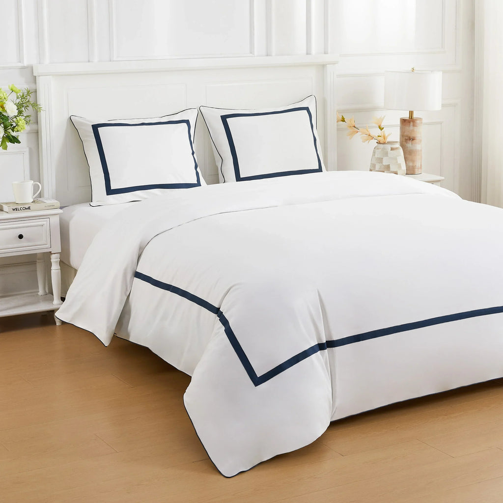 Classic Double Border Percale Cotton Duvet Set Mélange Home