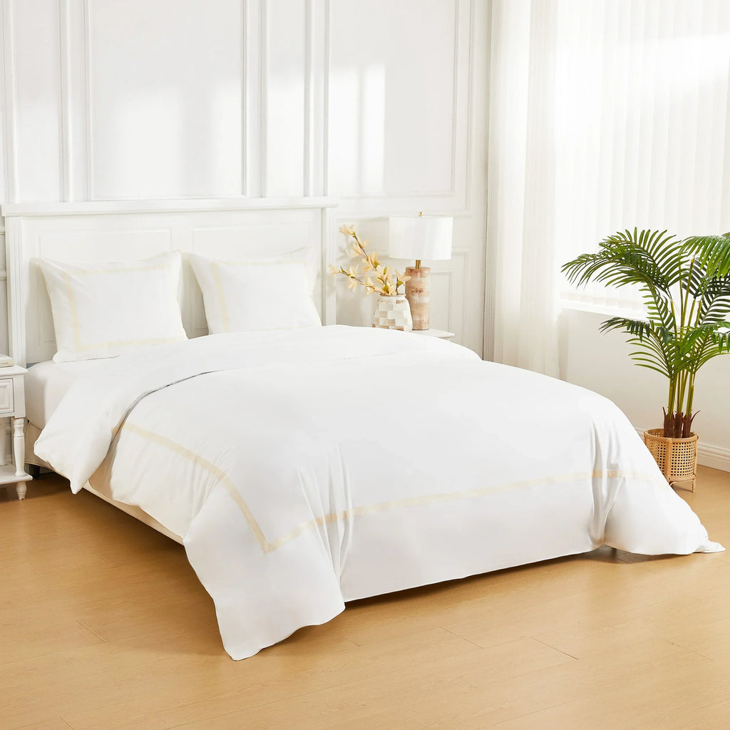 Classic Double Border Percale Cotton Duvet Set Mélange Home