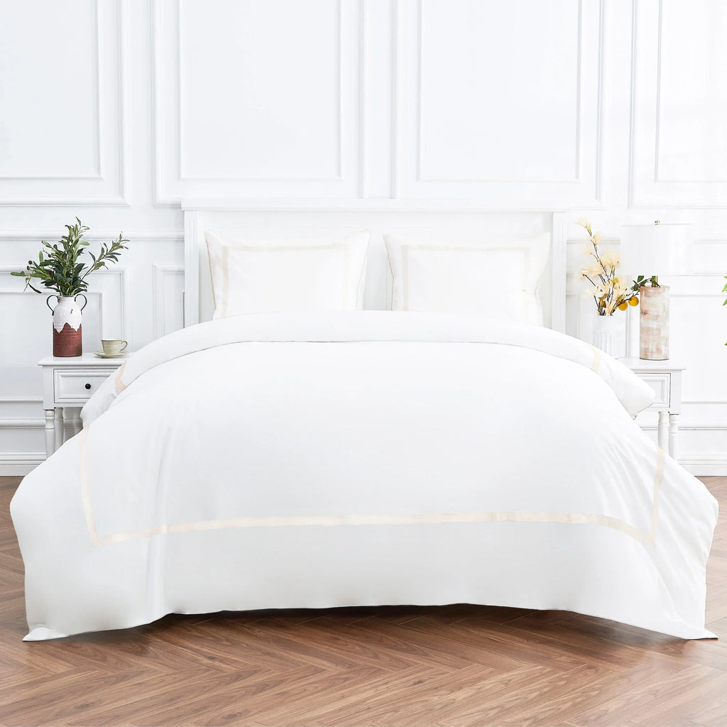 Classic Double Border Percale Cotton Duvet Set Mélange Home