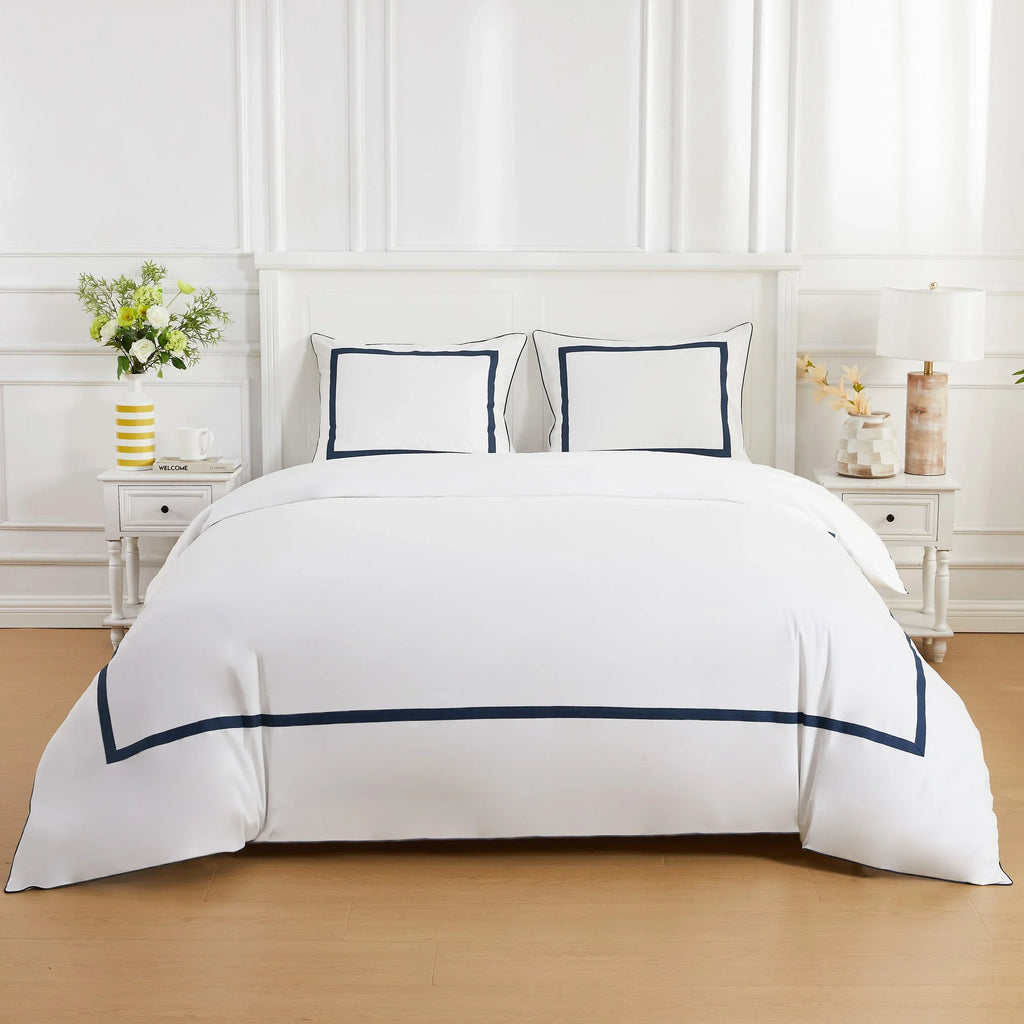 Classic Double Border Percale Cotton Duvet Set Mélange Home