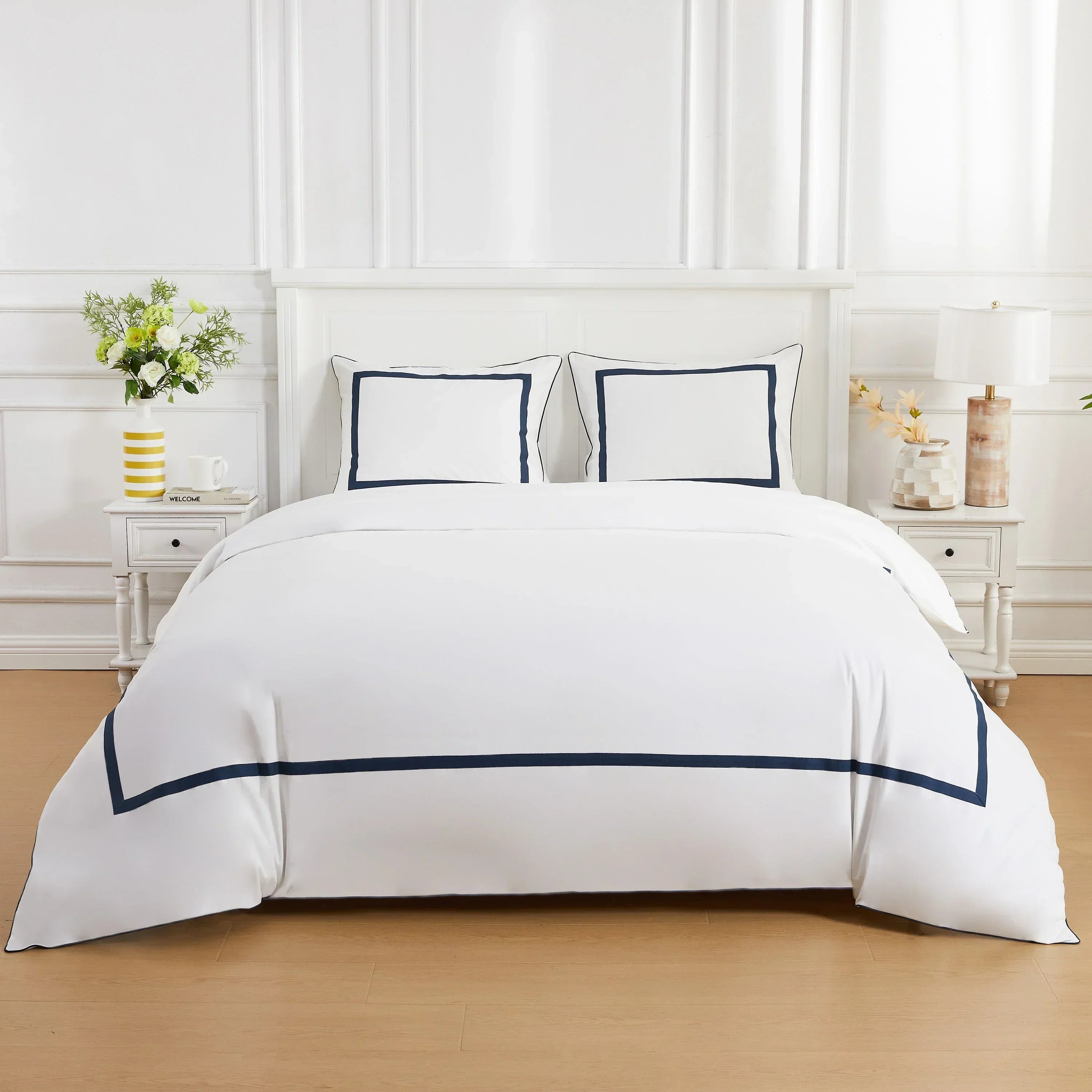 Classic Double Border Percale Cotton Duvet Set Mélange Home