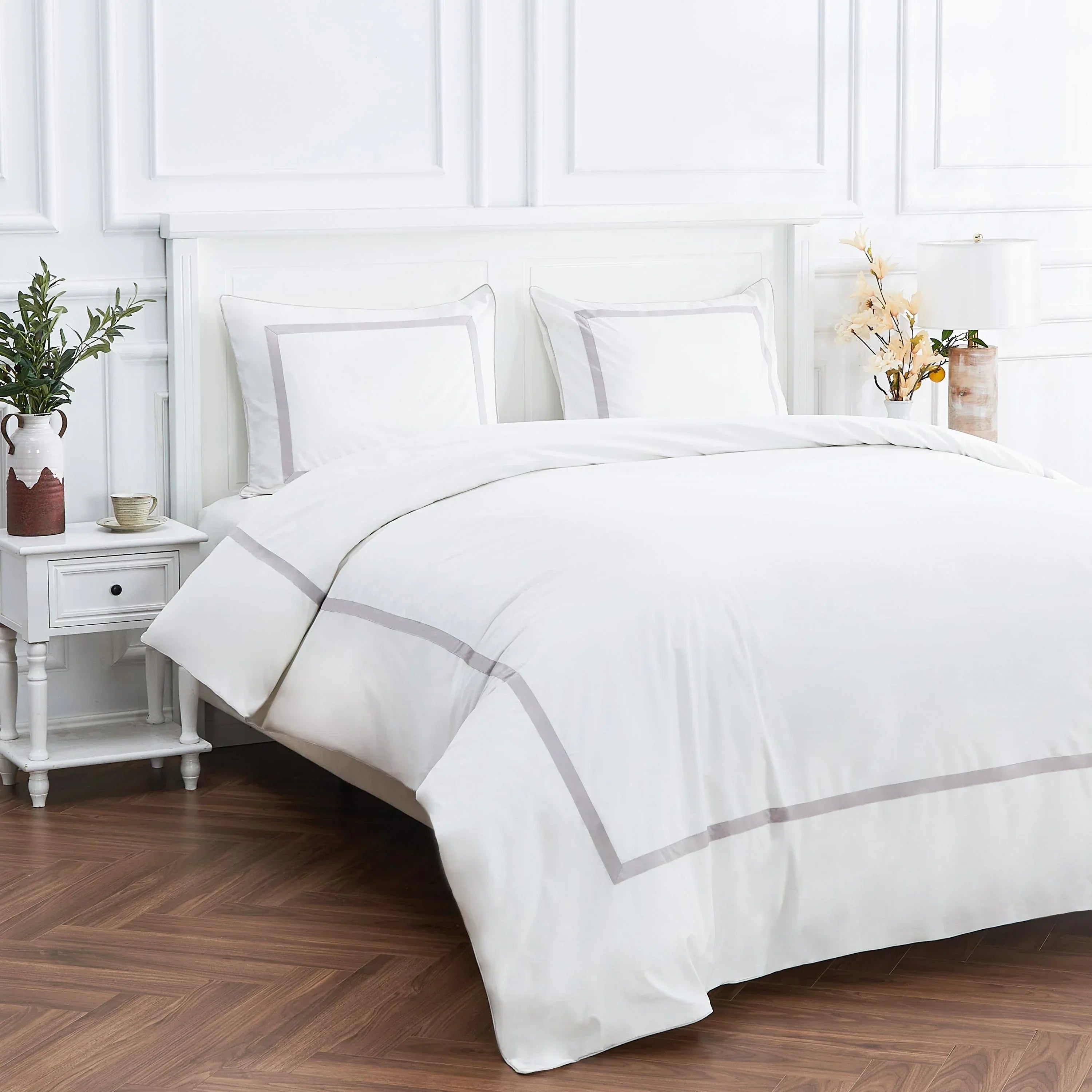 Classic Double Border Percale Cotton Duvet Set Mélange Home