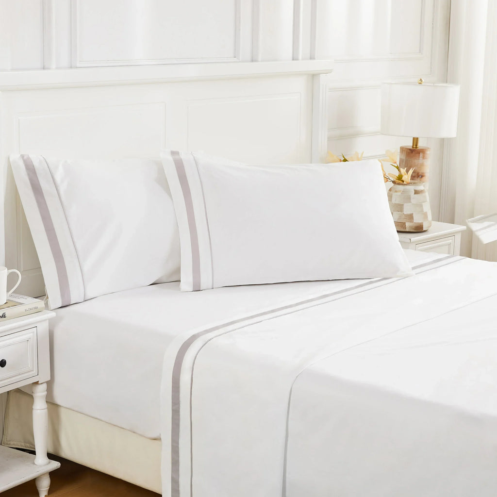 Classic Double Border Percale Cotton Sheet Set Mélange Home