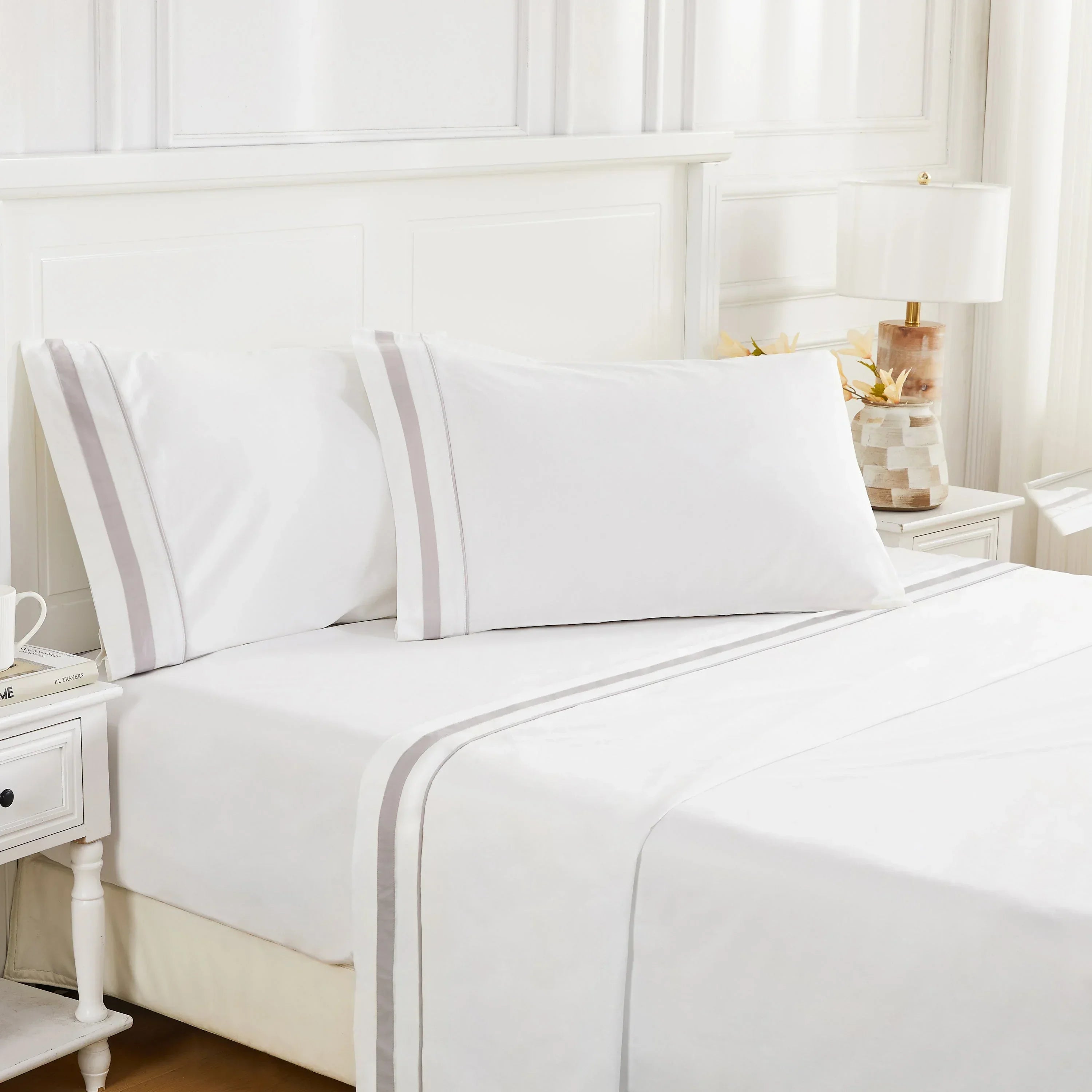 Classic Double Border Percale Cotton Sheet Set Mélange Home