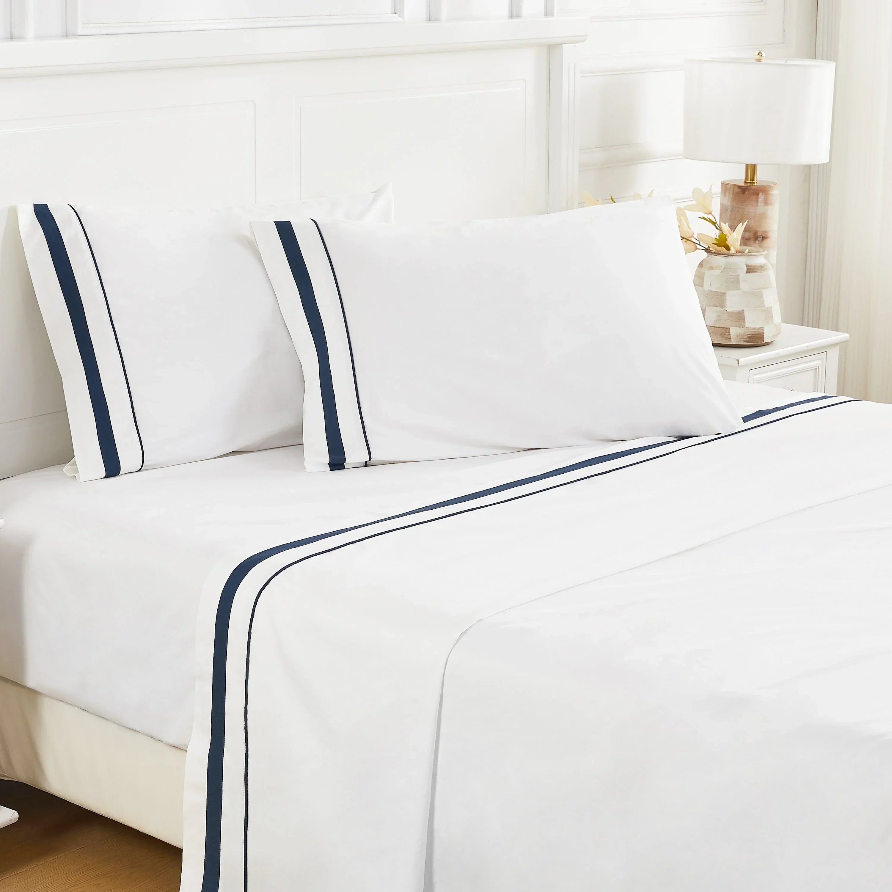Classic Double Border Percale Cotton Sheet Set Mélange Home
