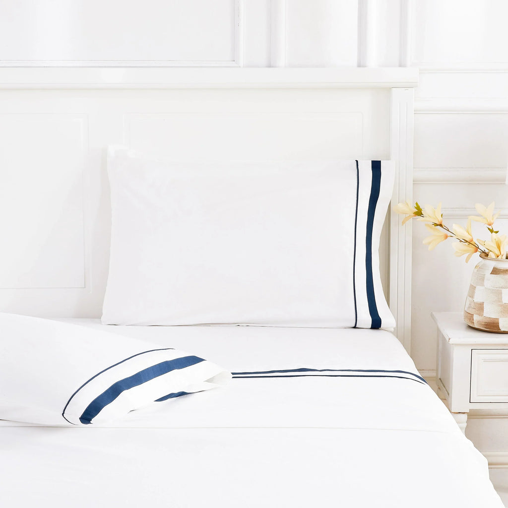 Classic Double Border Percale Cotton Sheet Set Mélange Home