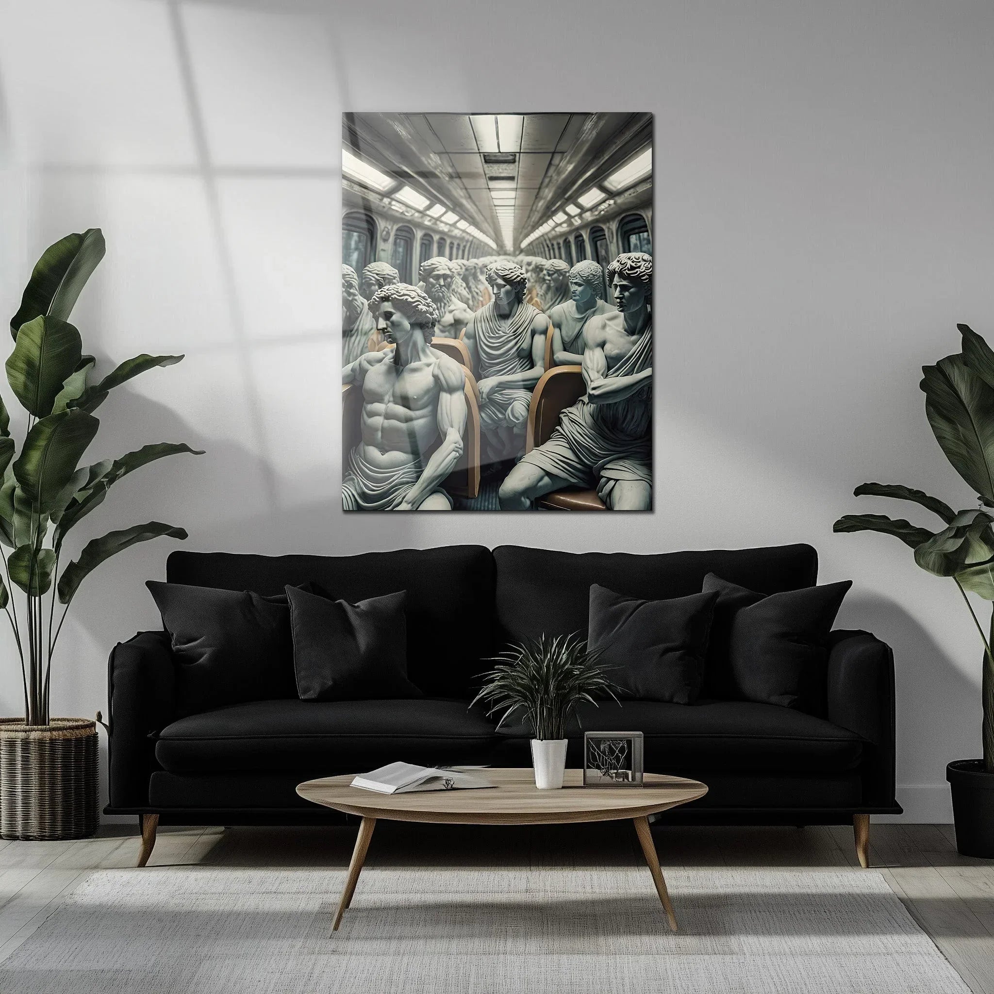 Classical Commuters UV Glass Wall Art – Greek Sculptures on a Subway Ride - KAFCD092 Peony Atelier