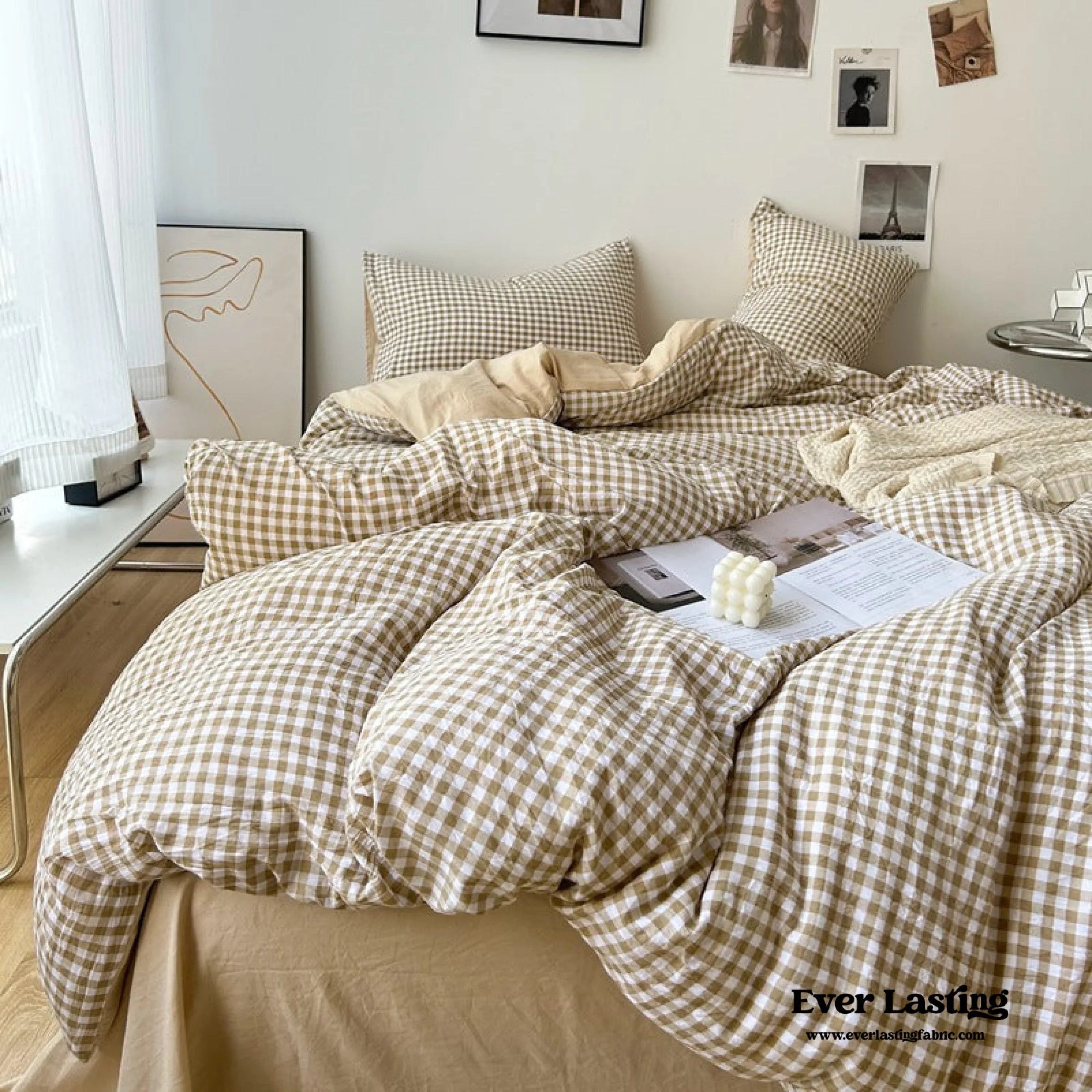 Clean Cut Bedroom Bedding Set / Gingham Brown Ever Lasting