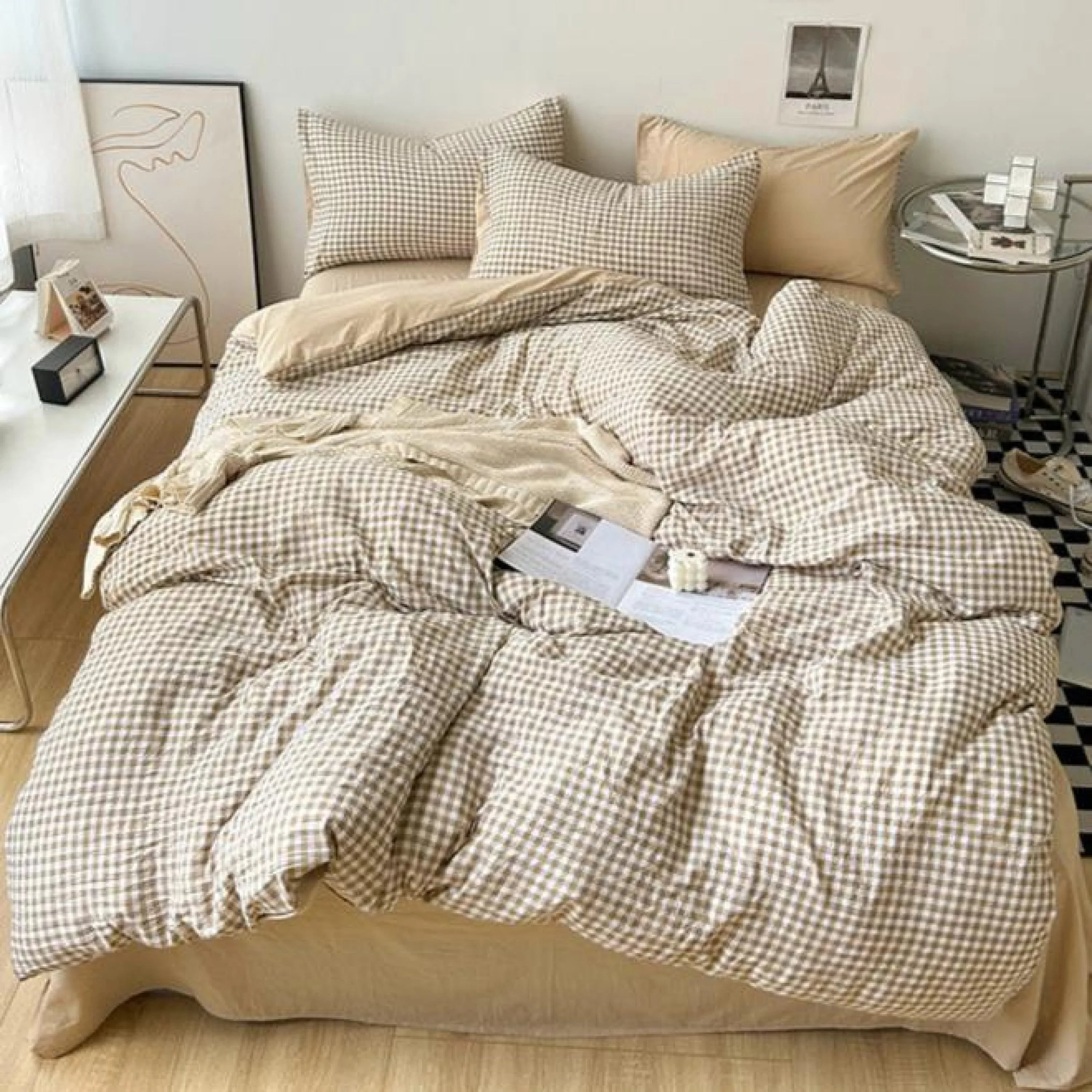 Clean Cut Bedroom Bedding Set / Gingham Brown Ever Lasting