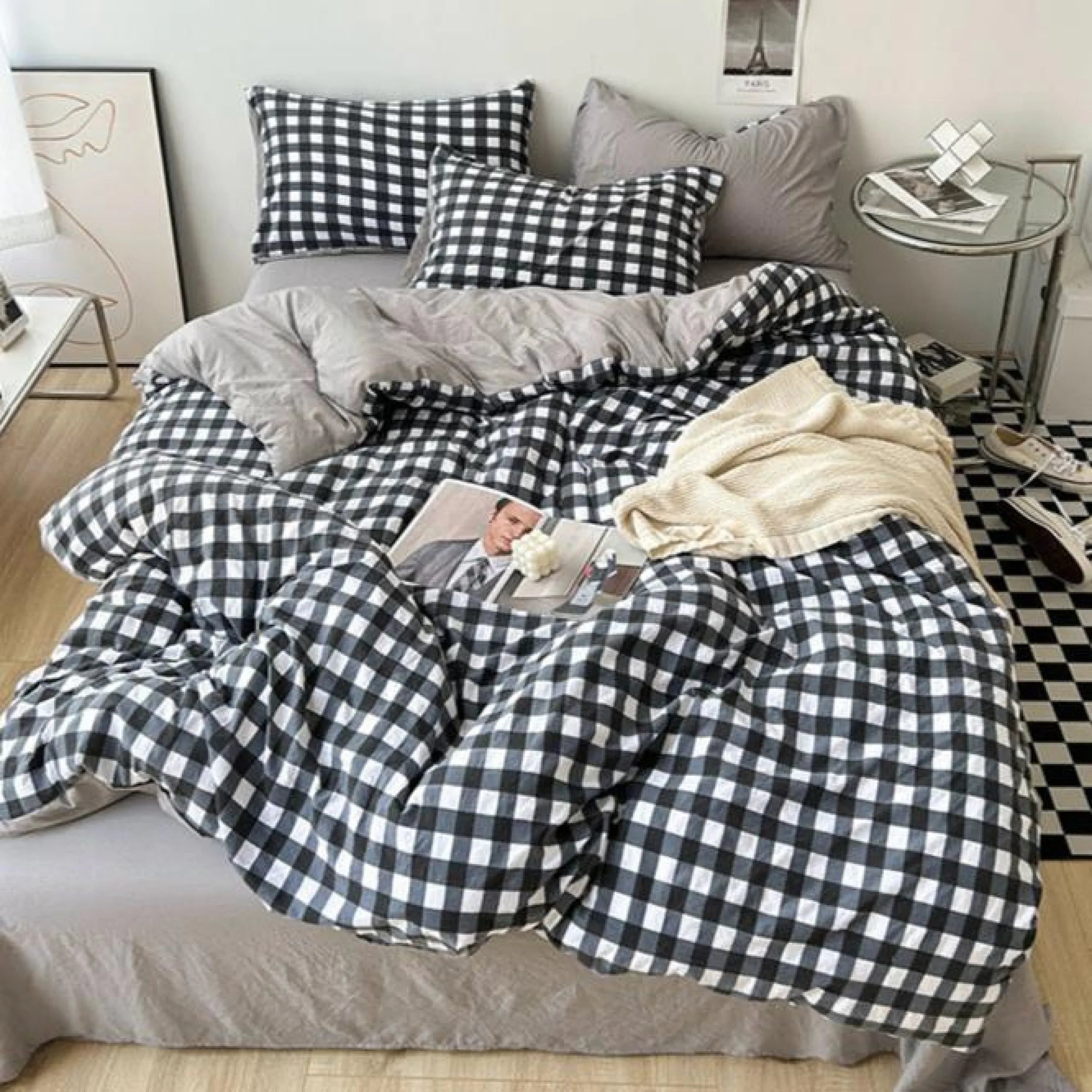 Clean Cut Bedroom Bedding Set / Gingham Brown Ever Lasting