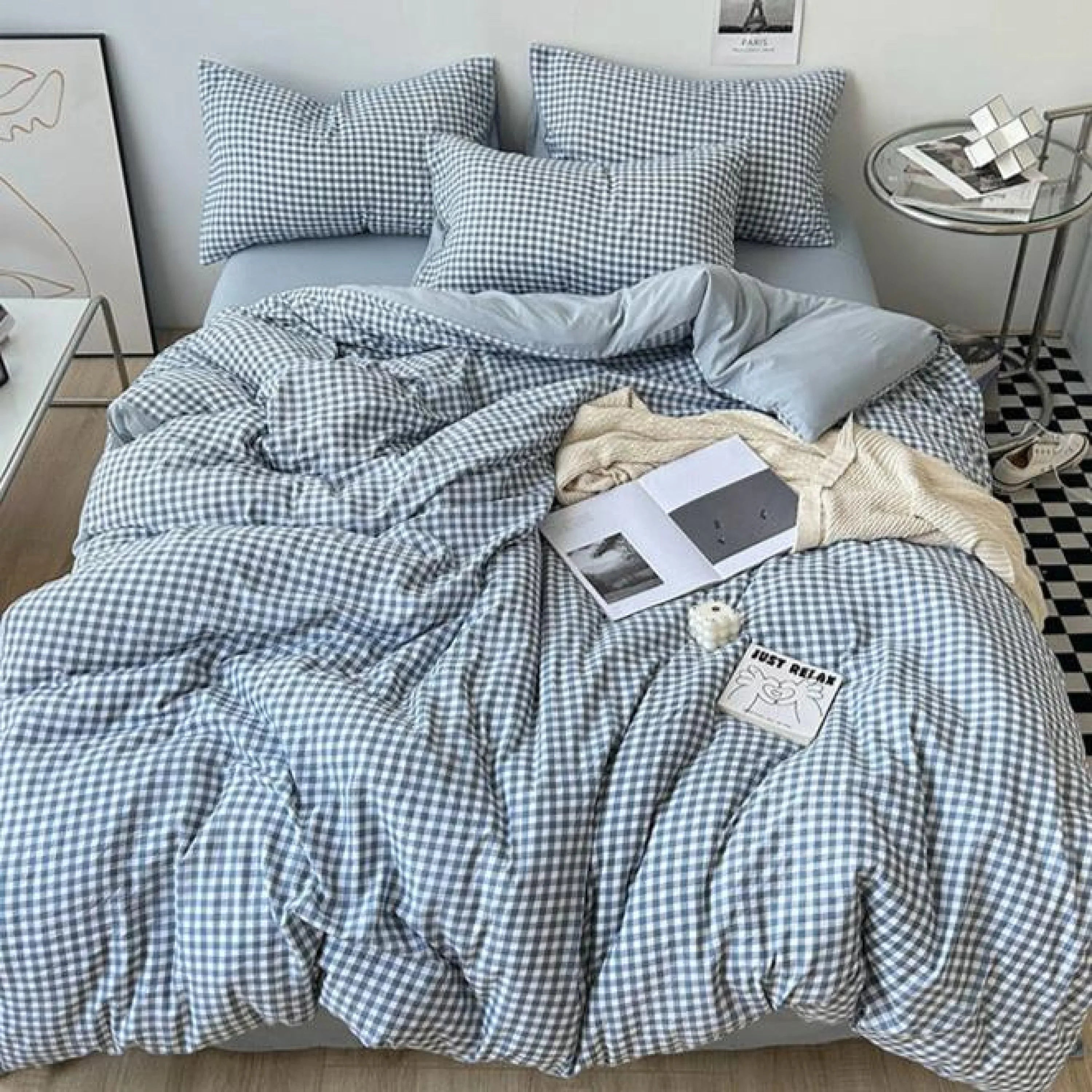 Clean Cut Bedroom Bedding Set / Gingham Brown Ever Lasting